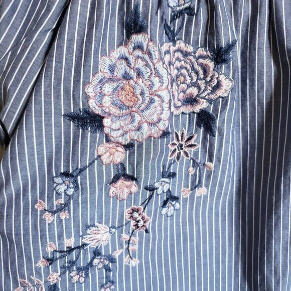 American Eagle Off the Shoulder Top Sz S Nautical Stripe Coastal Embroidery NEW - Picture 4 of 10